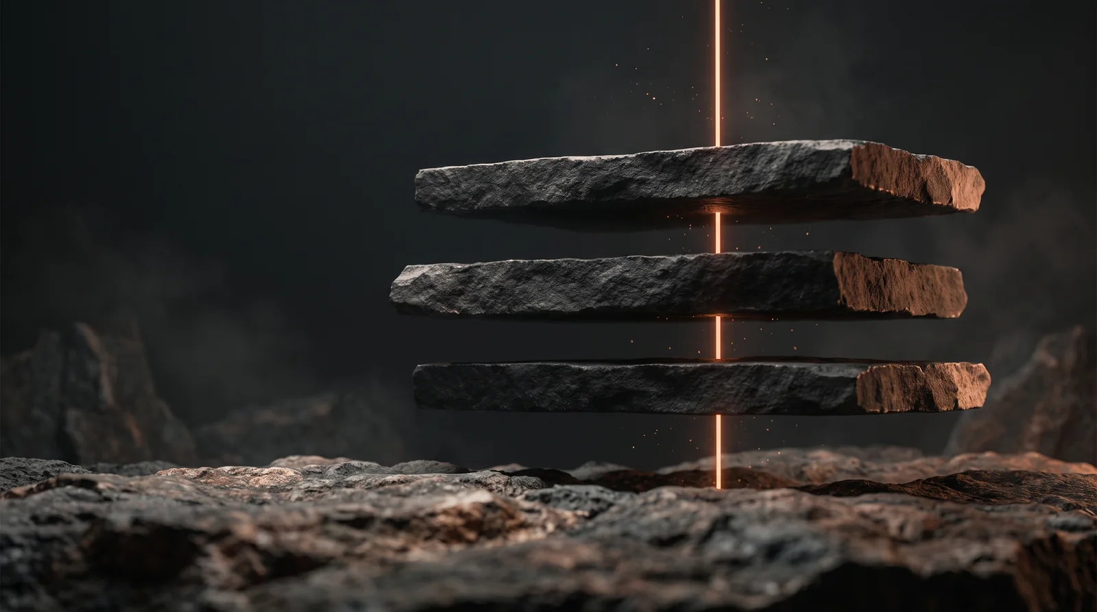 Three stone layers aligned around a vertical light